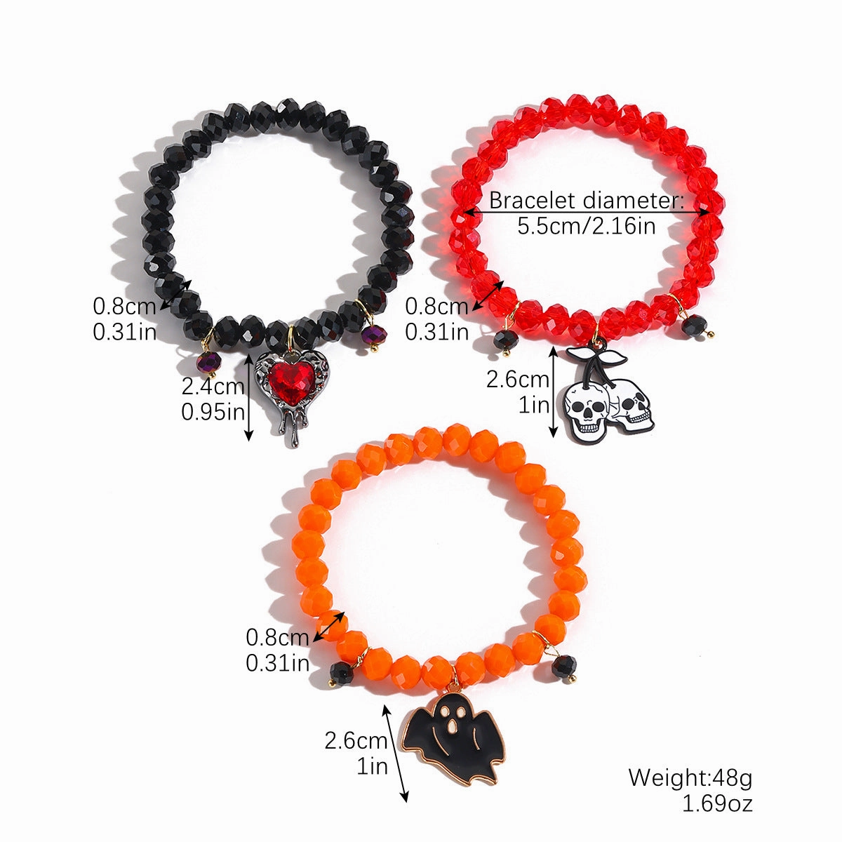 Wholesale Halloween Rice Beads Orange Pumpkin Skull Bracelet Set