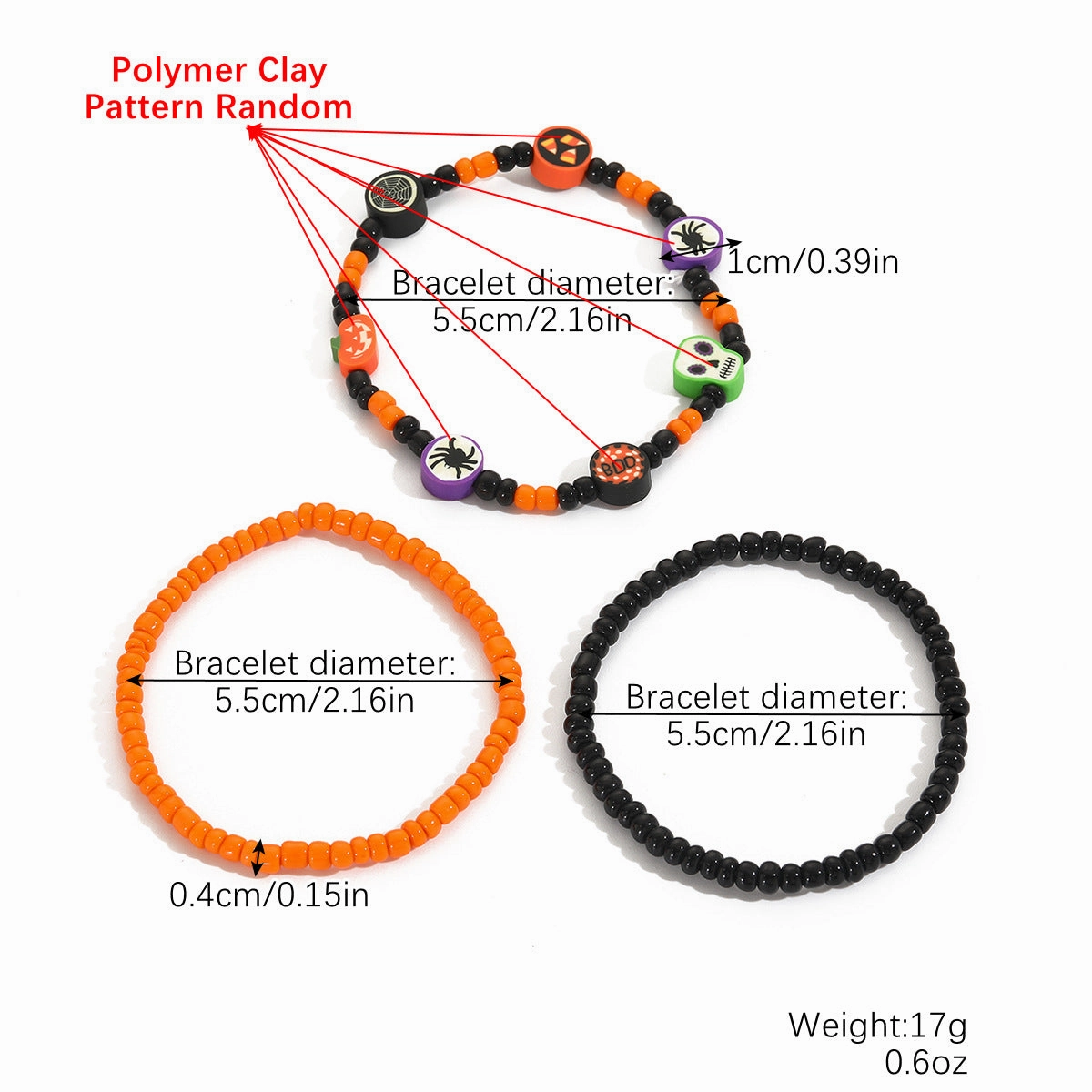 Wholesale Halloween Rice Beads Orange Pumpkin Skull Bracelet Set