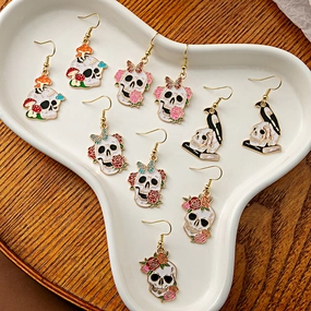 Wholesale Halloween Rose Flower Skull Cartoon Mushroom Butterfly Alloy Earrings