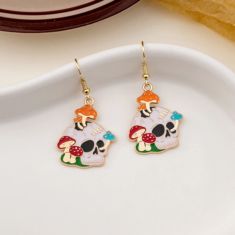 Wholesale Halloween Rose Flower Skull Cartoon Mushroom Butterfly Alloy Earrings