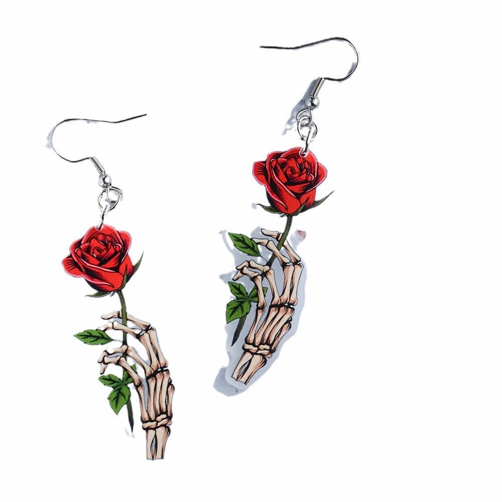 Wholesale Halloween Rose Skeleton Hand Earrings