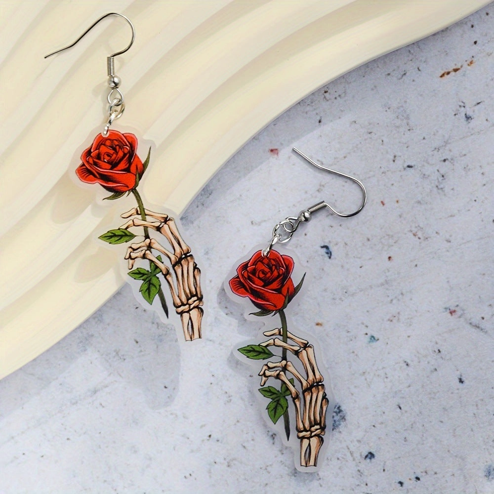 Wholesale Halloween Rose Skeleton Hand Earrings