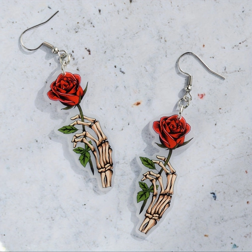 Wholesale Halloween Rose Skeleton Hand Earrings