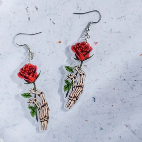 Wholesale Halloween Rose Skeleton Hand Earrings