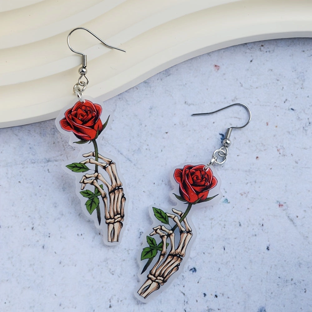 Wholesale Halloween Rose Skeleton Hand Earrings