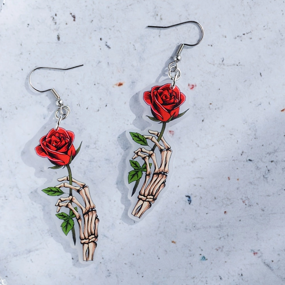 Wholesale Halloween Rose Skeleton Hand Earrings
