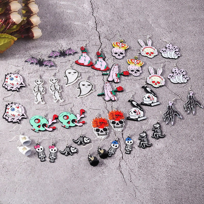 Wholesale Halloween Series Green Skull Earrings Earrings