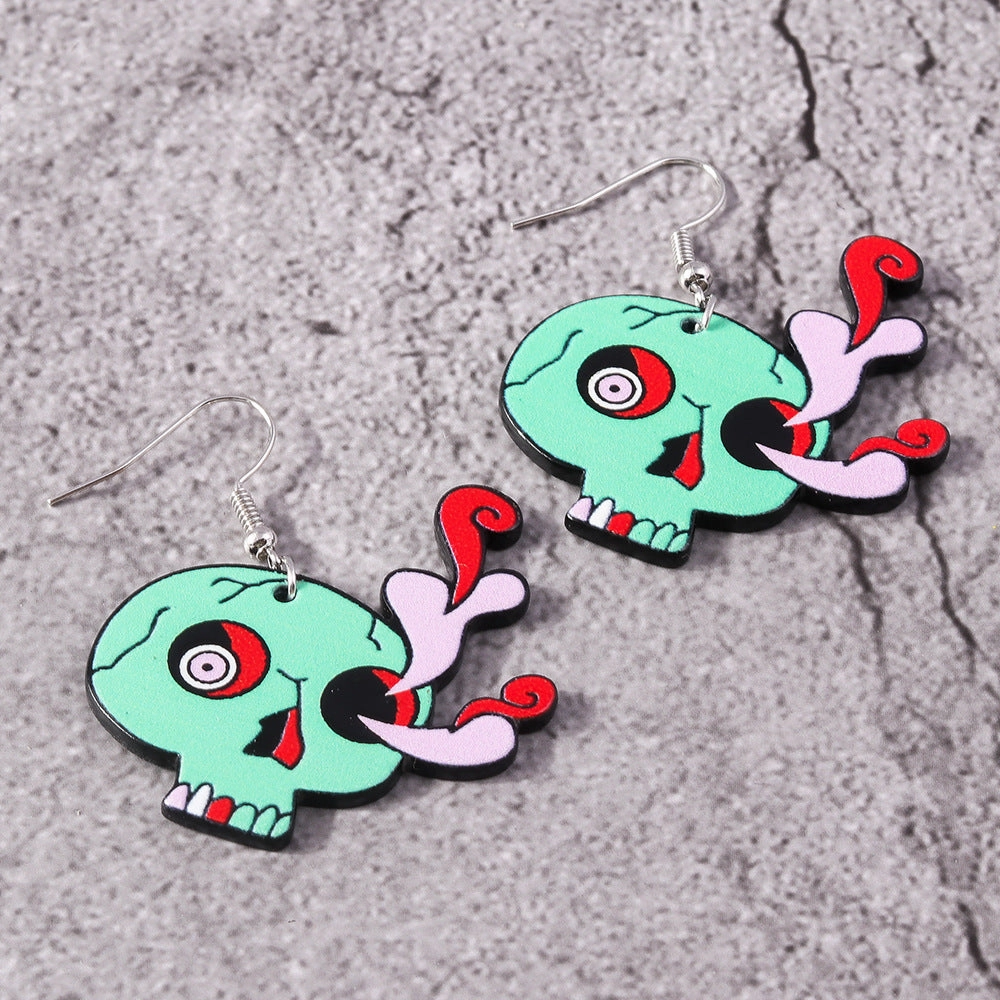 Wholesale Halloween Series Green Skull Earrings Earrings