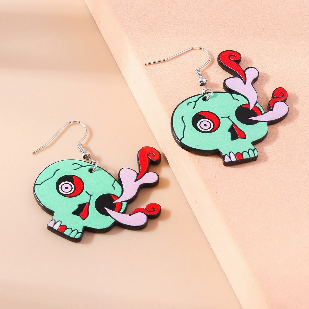 Wholesale Halloween Series Green Skull Earrings Earrings
