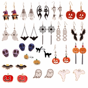 Wholesale Halloween Series Horror Funny Ghost Bat Spider Skull Earrings