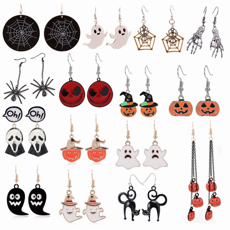 Wholesale Halloween Series Horror Funny Ghost Bat Spider Skull Earrings