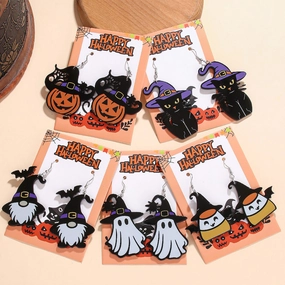 Wholesale Halloween Series Pumpkin Candy Little Devil Ghost Black Cat Dwarf Acrylic Earrings