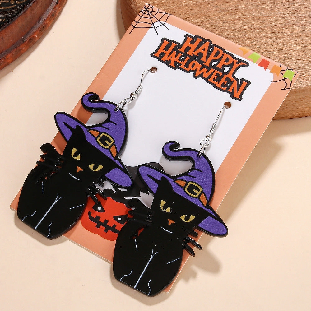 Wholesale Halloween Series Pumpkin Candy Little Devil Ghost Black Cat Dwarf Acrylic Earrings