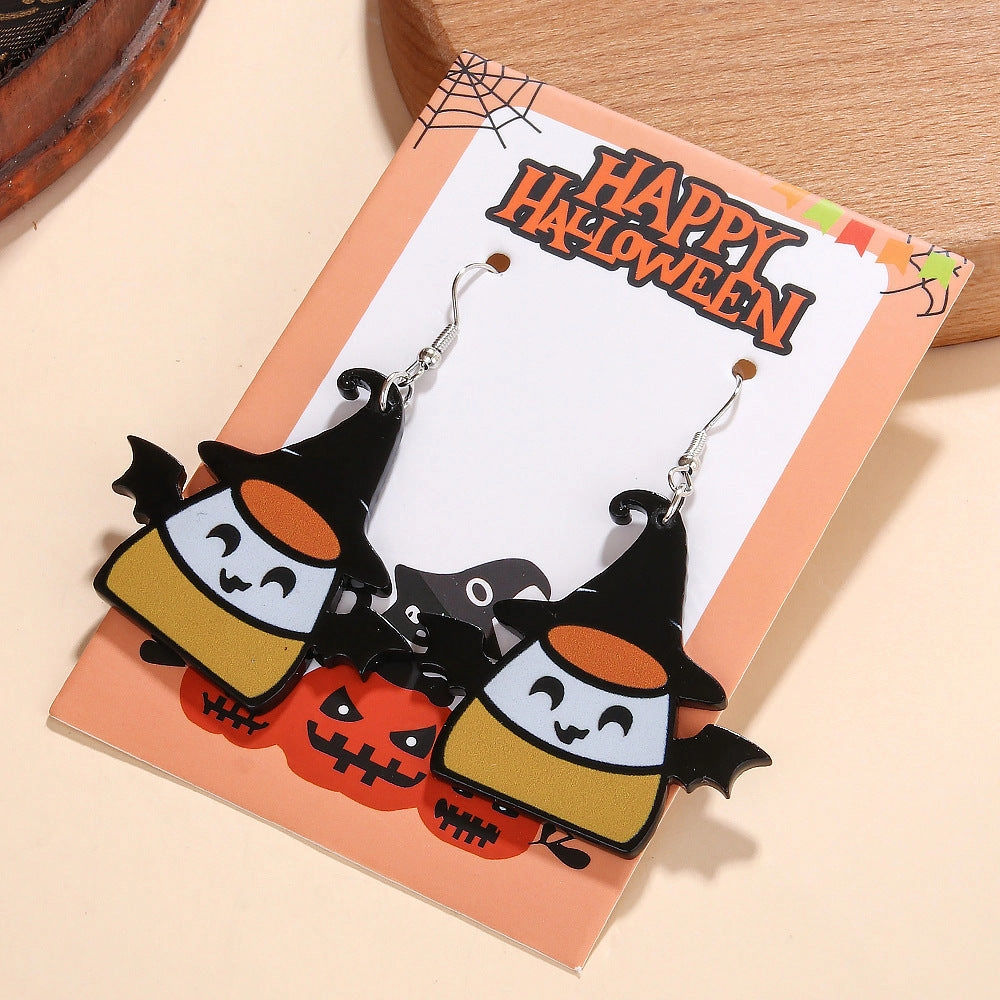 Wholesale Halloween Series Pumpkin Candy Little Devil Ghost Black Cat Dwarf Acrylic Earrings