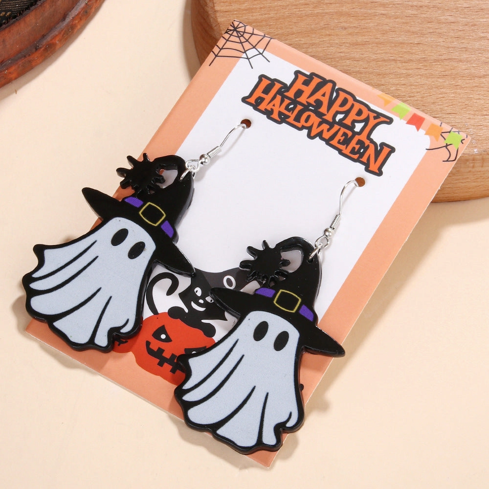 Wholesale Halloween Series Pumpkin Candy Little Devil Ghost Black Cat Dwarf Acrylic Earrings