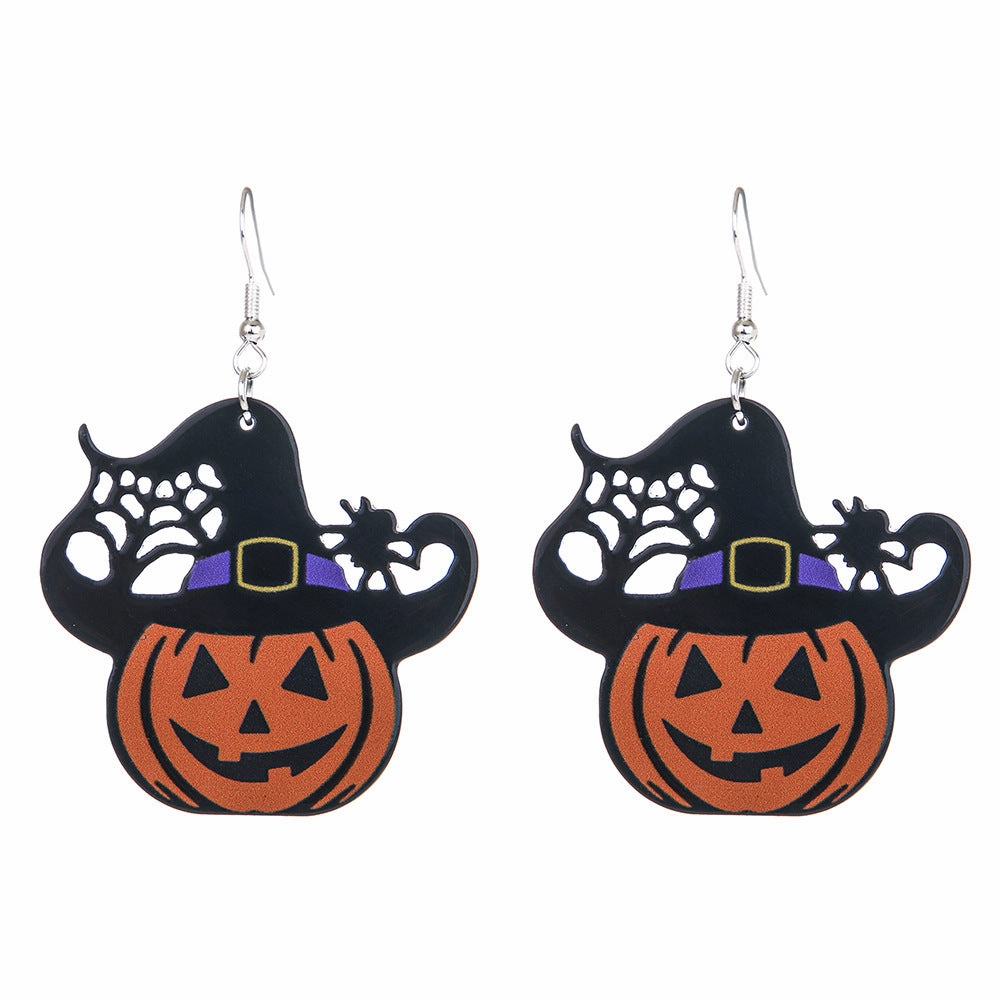 Wholesale Halloween Series Pumpkin Candy Little Devil Ghost Black Cat Dwarf Acrylic Earrings