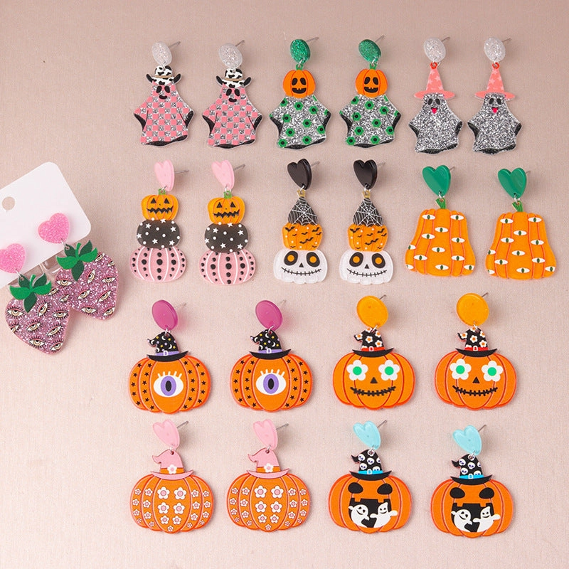 Wholesale Halloween Series Pumpkin Cartoon Funny Ghost Acrylic Earrings