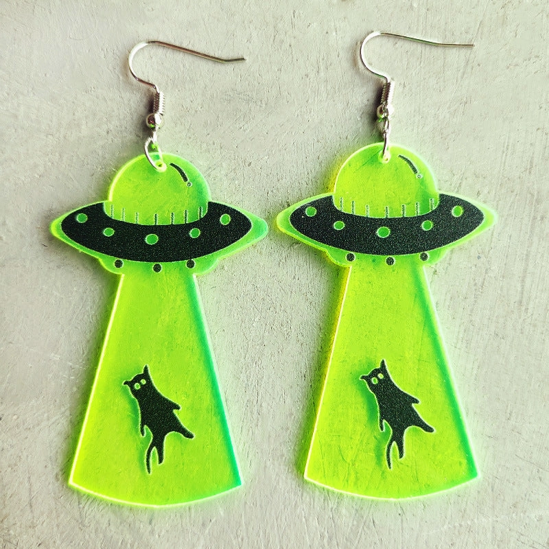 Wholesale Halloween Skeleton Alien UFO Fluorescent Acrylic Earrings