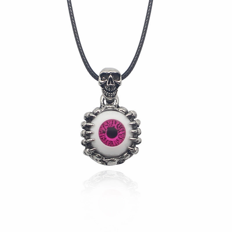 Wholesale Halloween Skull Eyeball Short Leather Rope Necklace