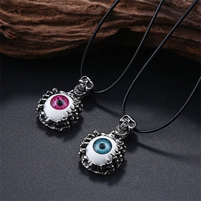 Wholesale Halloween Skull Eyeball Short Leather Rope Necklace