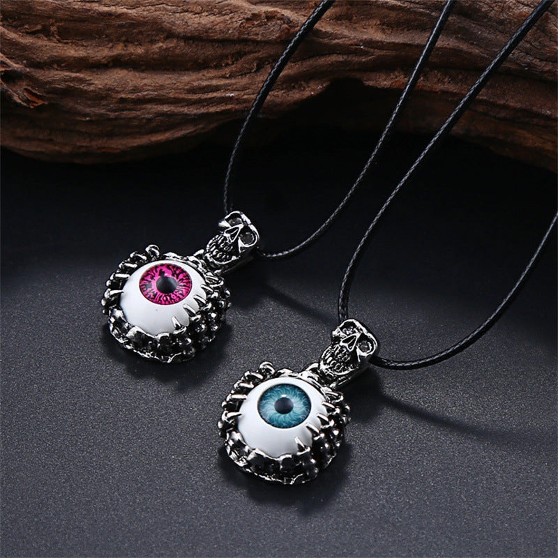 Wholesale Halloween Skull Eyeball Short Leather Rope Necklace