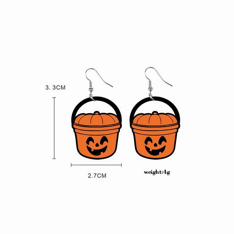 Wholesale Halloween Smiley Pumpkin Black Cat Candy Basket Acrylic Earrings