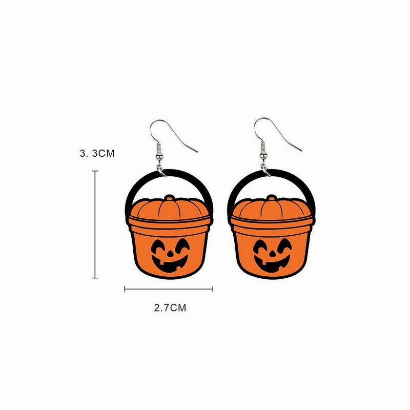 Wholesale Halloween Smiley Pumpkin Black Cat Candy Basket Acrylic Earrings