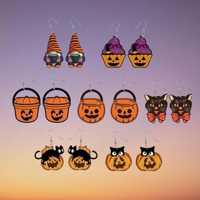 Wholesale Halloween Smiley Pumpkin Black Cat Candy Basket Acrylic Earrings