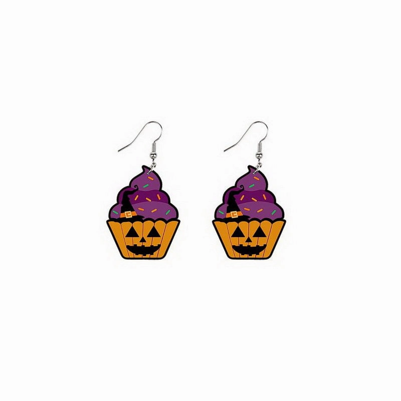 Wholesale Halloween Smiley Pumpkin Black Cat Candy Basket Acrylic Earrings