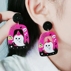 Wholesale Halloween Square Round Hollow Acrylic Ghost Pumpkin Cat Earrings