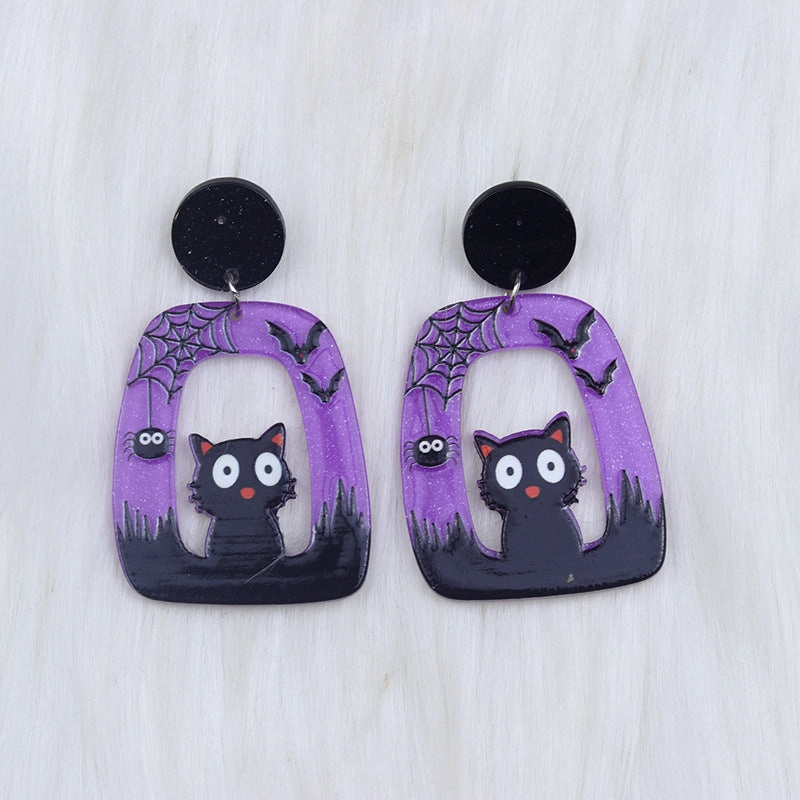 Wholesale Halloween Square Round Hollow Acrylic Ghost Pumpkin Cat Earrings
