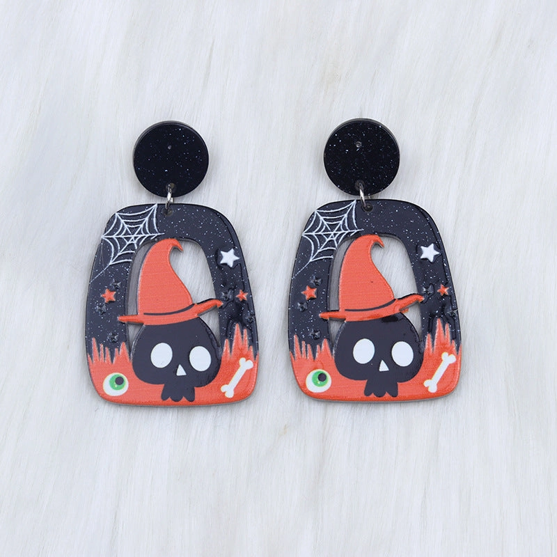 Wholesale Halloween Square Round Hollow Acrylic Ghost Pumpkin Cat Earrings