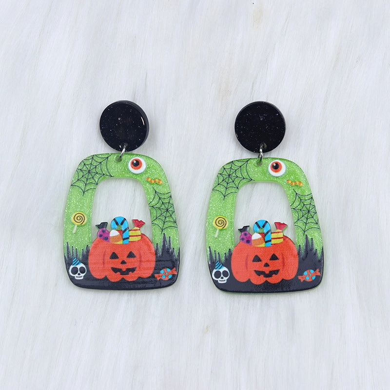 Wholesale Halloween Square Round Hollow Acrylic Ghost Pumpkin Cat Earrings