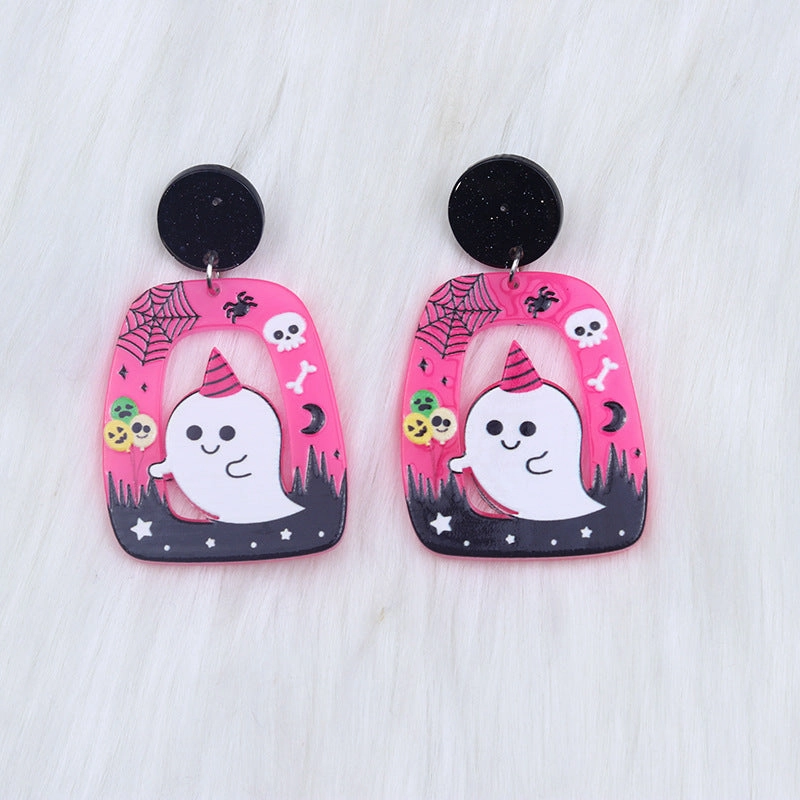 Wholesale Halloween Square Round Hollow Acrylic Ghost Pumpkin Cat Earrings
