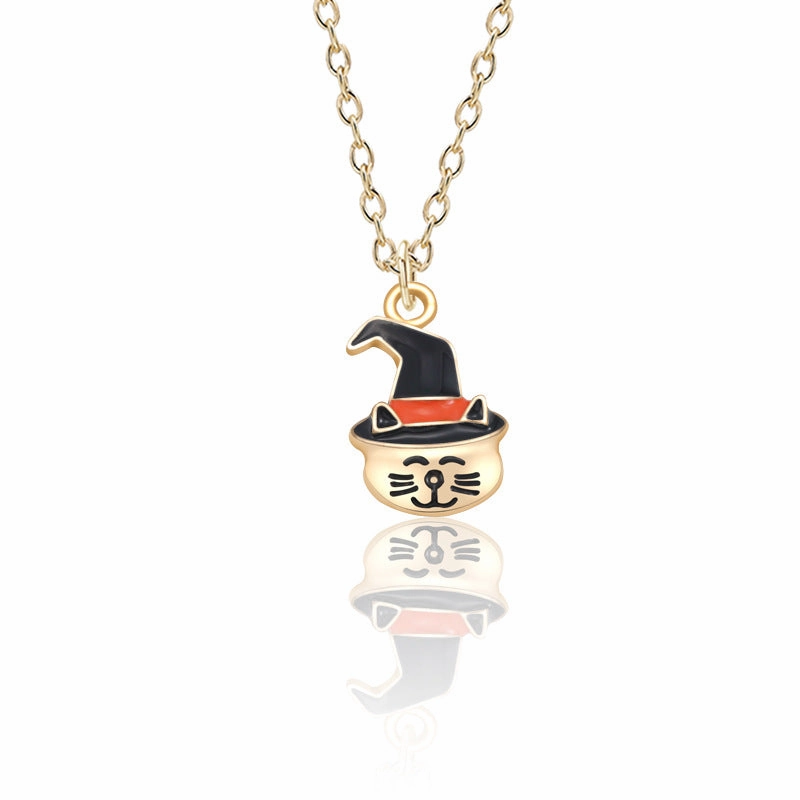 Wholesale Halloween Themed Pumpkin Hat Cat Animal Necklace