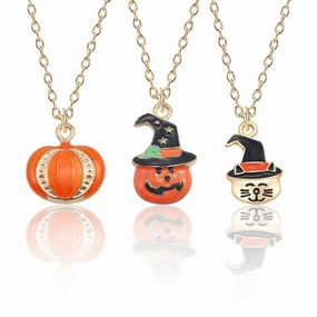 Wholesale Halloween Themed Pumpkin Hat Cat Animal Necklace
