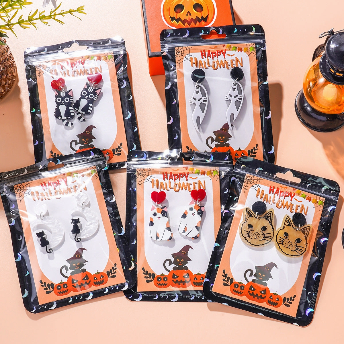 Wholesale Halloween Themed Series Acrylic Cat Earrings