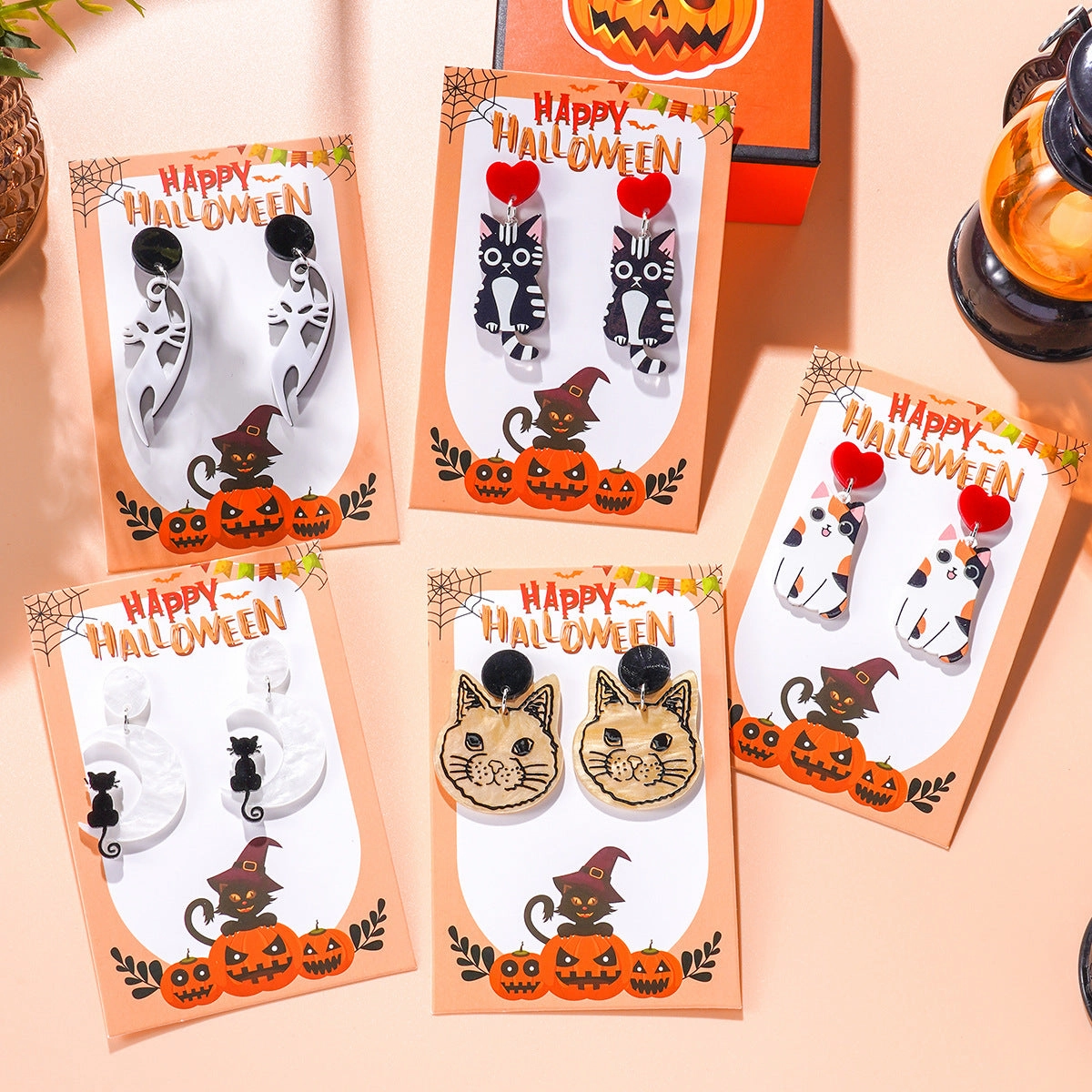 Wholesale Halloween Themed Series Acrylic Cat Earrings