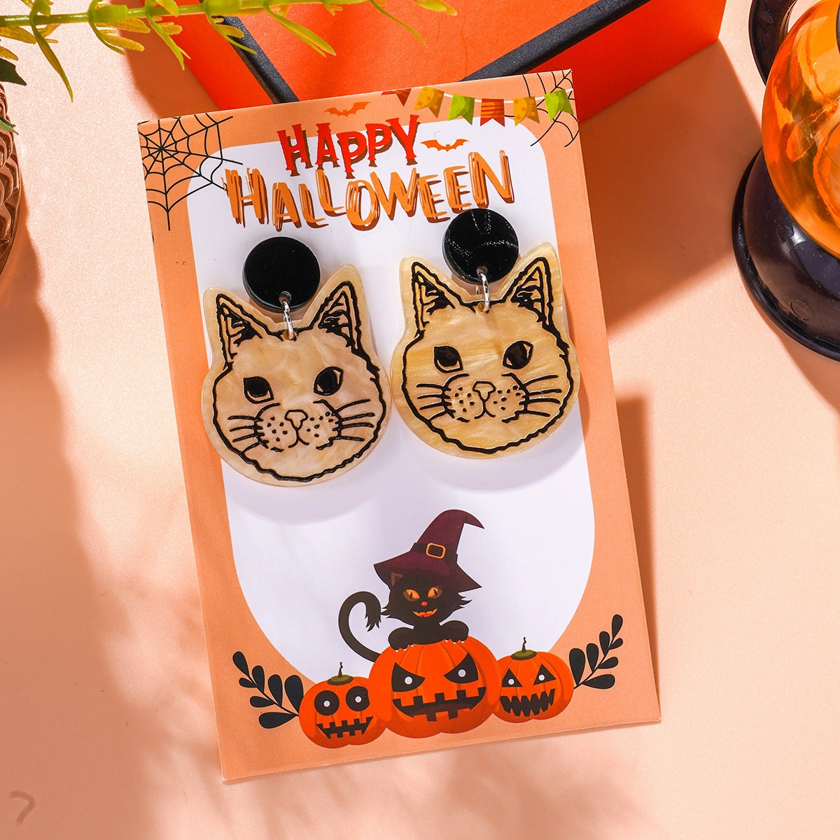 Wholesale Halloween Themed Series Acrylic Cat Earrings