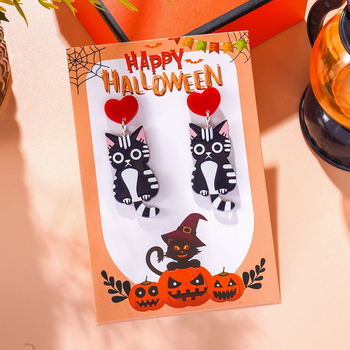 Wholesale Halloween Themed Series Acrylic Cat Earrings