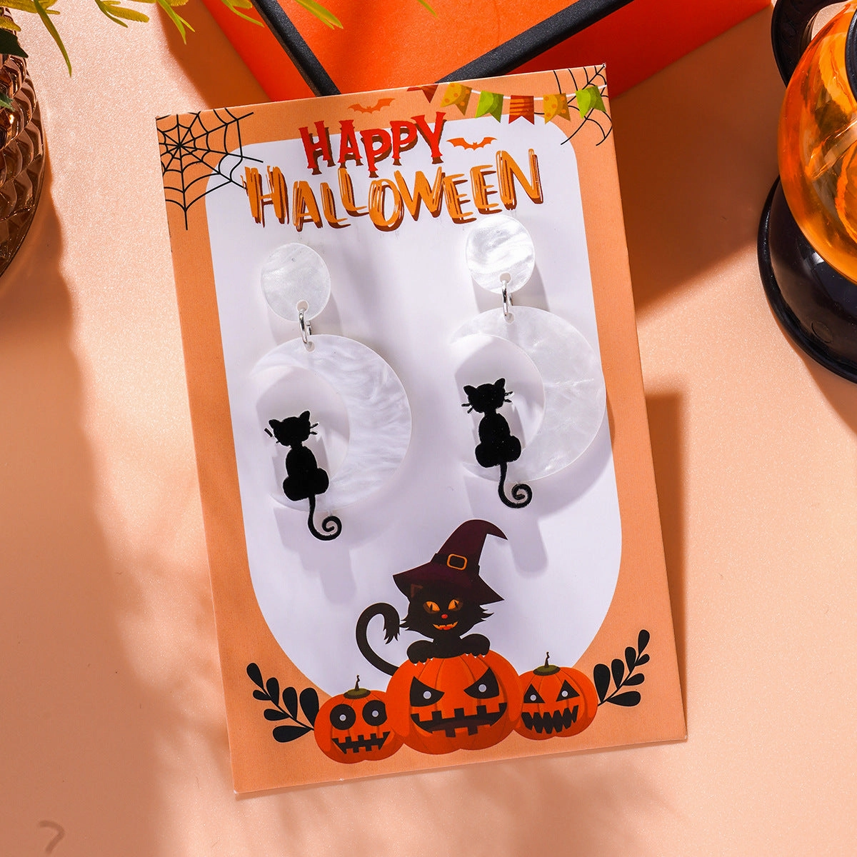 Wholesale Halloween Themed Series Acrylic Cat Earrings