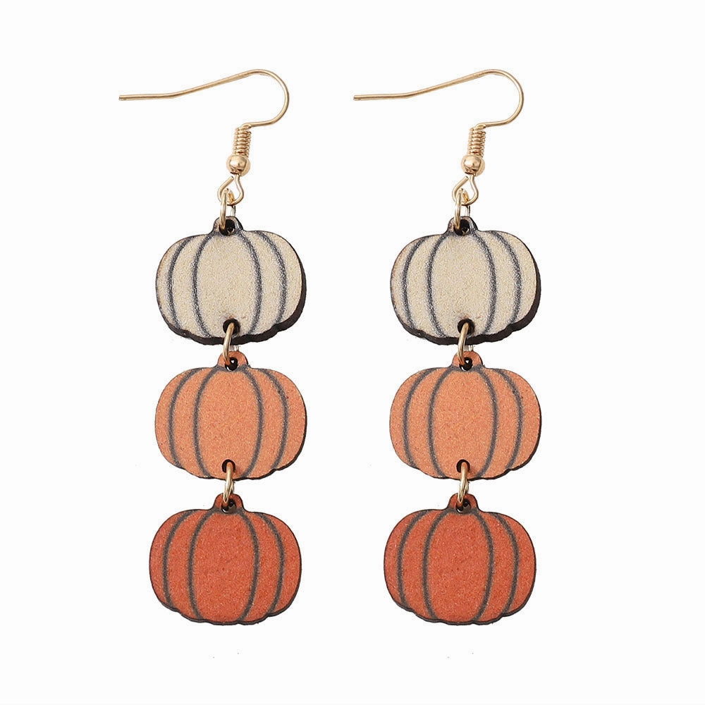 Wholesale Halloween Three Color Pumpkin Wooden Earrings