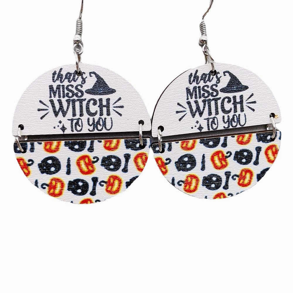 Wholesale Halloween Two Half Circles Patchwork Wooden Earrings