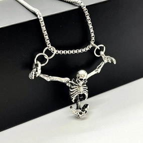 Wholesale Halloween Vintage Hip Hop Skull Bone Pendant Necklace