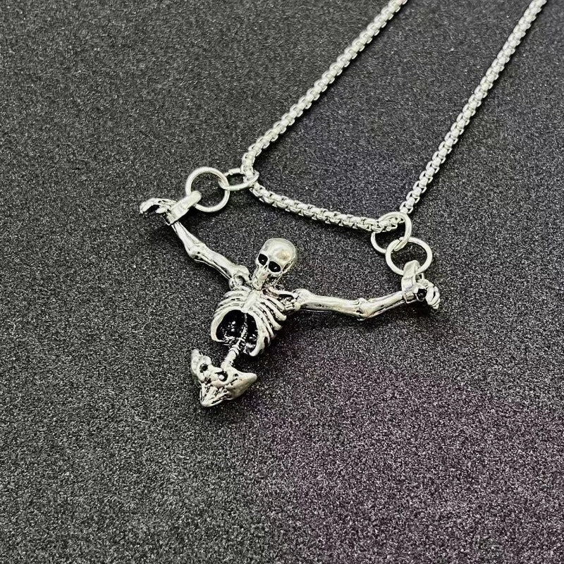 Wholesale Halloween Vintage Hip Hop Skull Bone Pendant Necklace