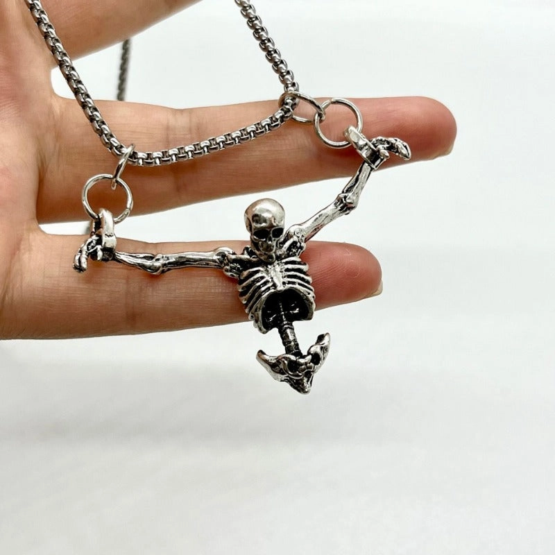 Wholesale Halloween Vintage Hip Hop Skull Bone Pendant Necklace