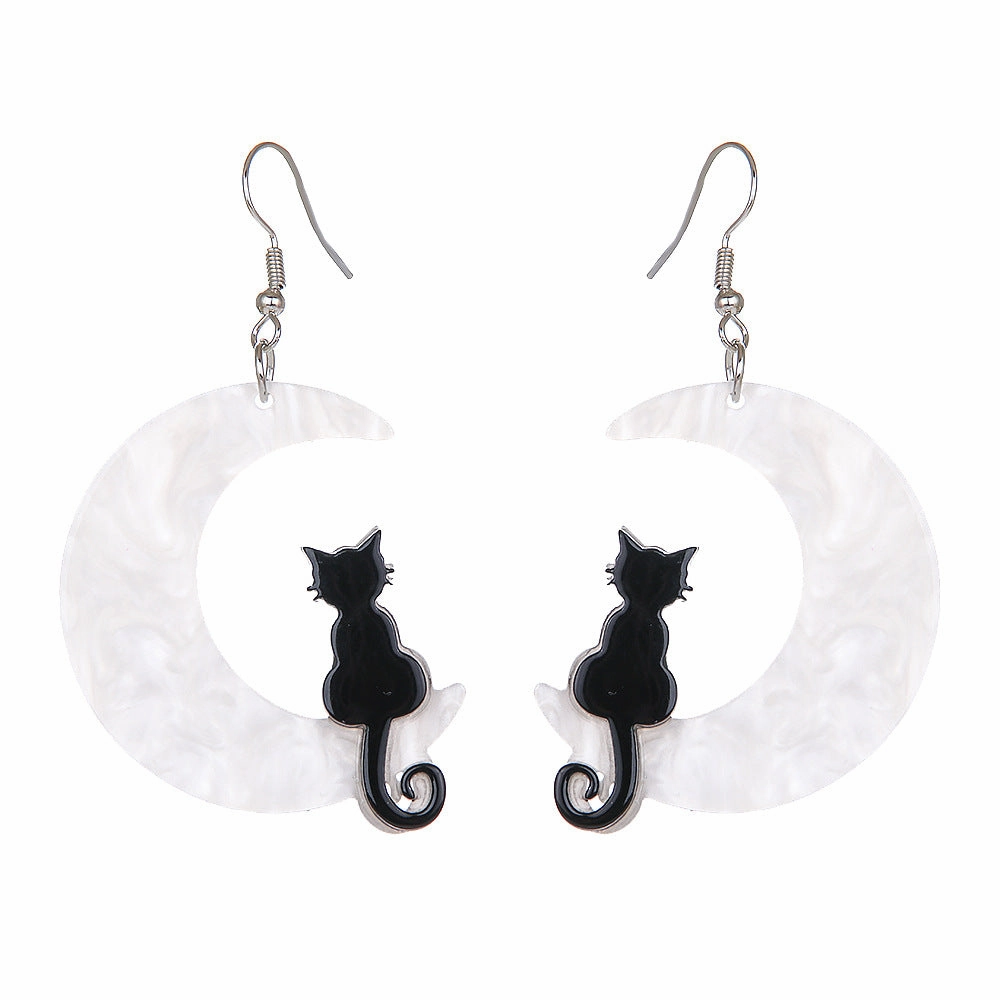 Wholesale Halloween White Moon Cat Bat Earrings