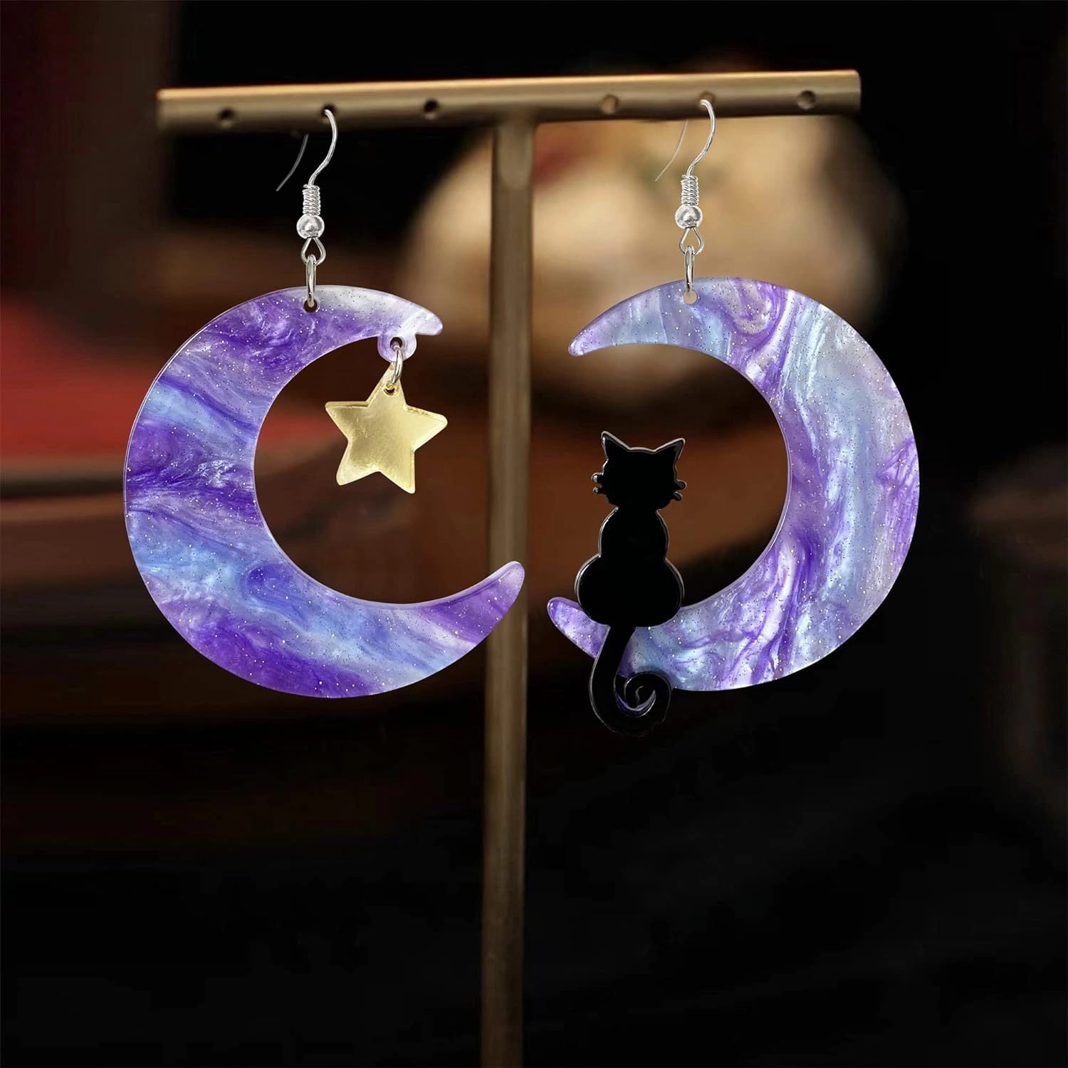 Wholesale Halloween White Moon Cat Bat Earrings