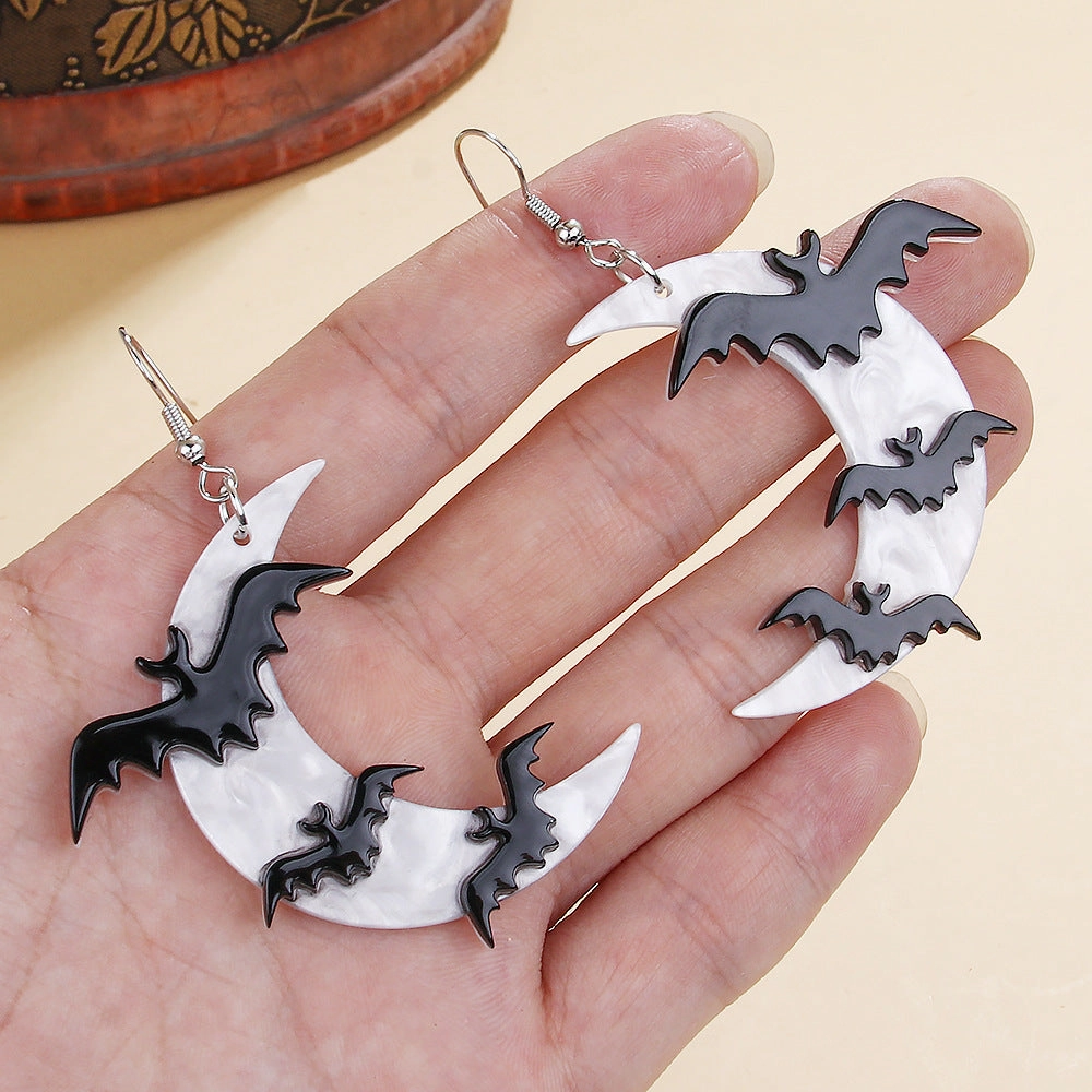 Wholesale Halloween White Moon Cat Bat Earrings