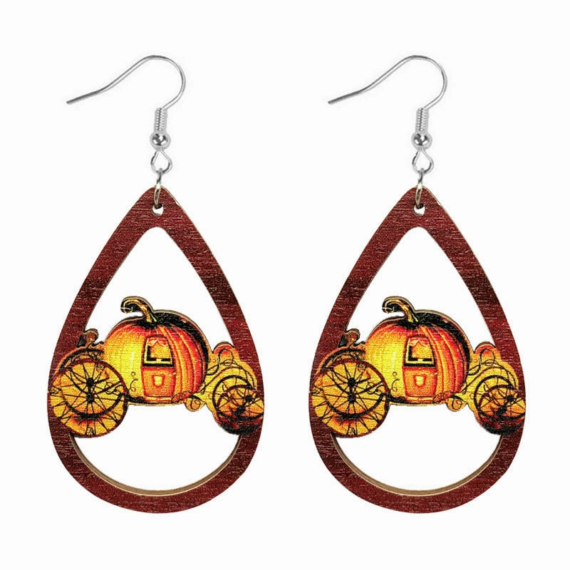 Wholesale Halloween Wooden Candy Water Drops Earrings